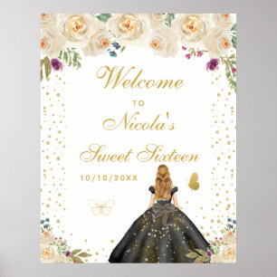 Affiche Bienvenue à la Sweet Sixteen de la fille aux cheve