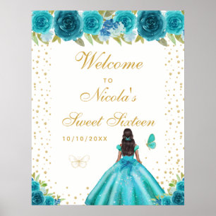 Affiche Bienvenue à la Sweet Sixteen d'une fille à la peau