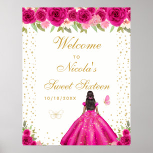 Affiche Bienvenue à la Sweet Sixteen d'une fille à la peau