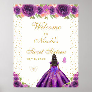 Affiche Bienvenue à la Sweet Sixteen Fille à la peau foncé