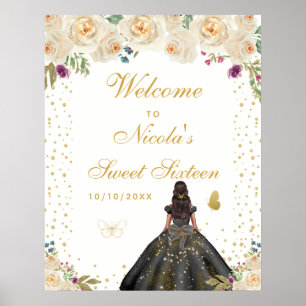 Affiche Bienvenue à la Sweet Sixteen Fille à la Peau Foncé
