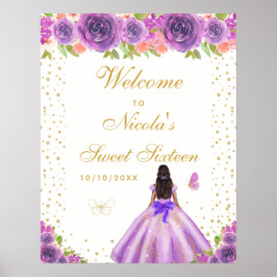Affiche Bienvenue à la Sweet Sixteen Fille à la Peau Fonçé