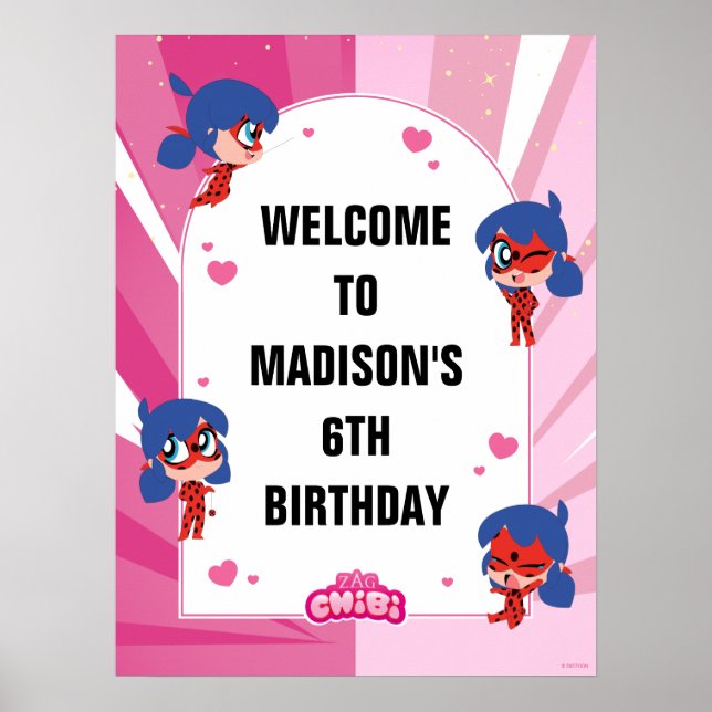 Affiche Bienvenue à l'anniversaire de Ladybug Chibi (Devant)