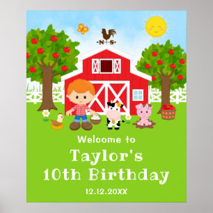 Affiche Bienvenue à l'anniversaire du garçon aux cheveux r