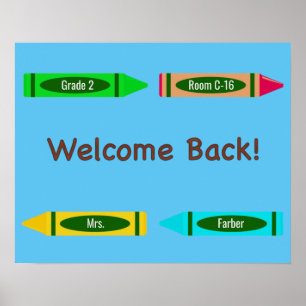 Affiche Bienvenue à l'école Crayons sur l'affiche bleue