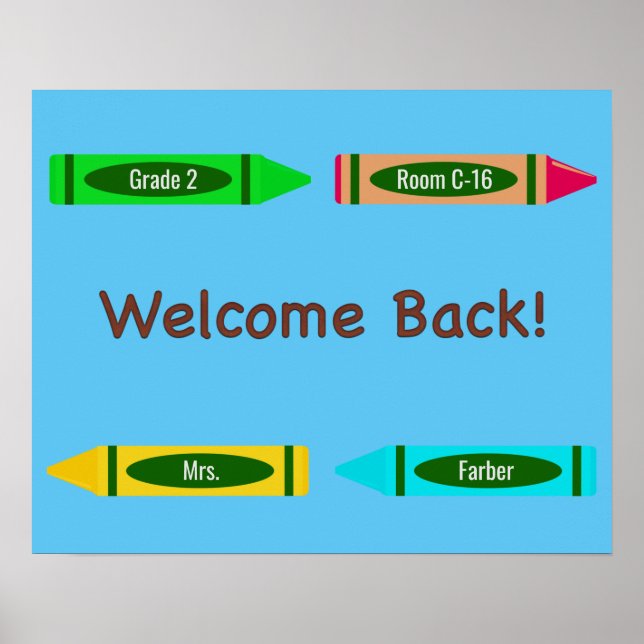Affiche Bienvenue à l'école Crayons sur l'affiche bleue (Devant)