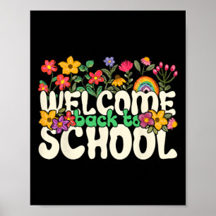 Affiche Bienvenue à l'école Fleurs colorées Enseignants S