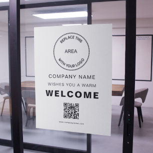 Affiche Bienvenue à l'entreprise Votre logo QR Code Blanc