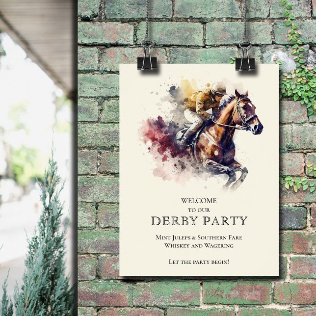 Affiche Bienvenue à l'hippocampe d'aquarelle Derby (Watercolor Racehorse Derby Welcome Poster)