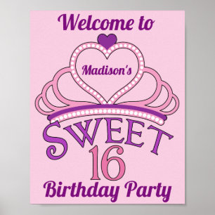 Affiche Bienvenue à ma fête d'anniversaire 16 ans Douce pe