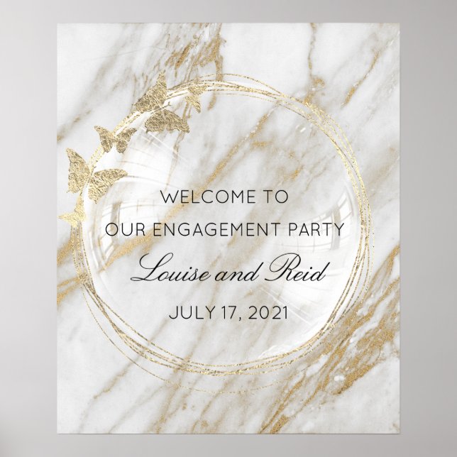 Affiche Bienvenue À Mariage Fiançailles Golden Frame (Devant)