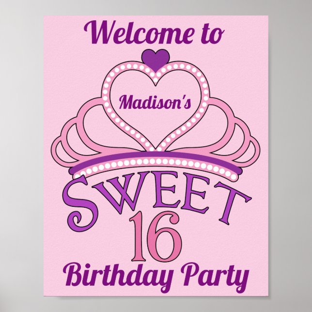Affiche Bienvenue à My 16th Birthday Party Cute Custom (Devant)