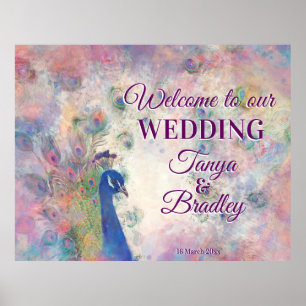 Affiche Bienvenue à notre arrière - plan rose violet