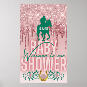 Affiche Bienvenue à notre Baby Shower Rose Pailleté Rose