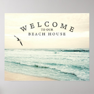 Affiche Bienvenue à notre Beach House Seagull Coastal