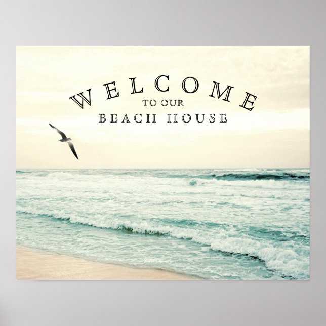 Affiche Bienvenue à notre Beach House Seagull Coastal (Devant)