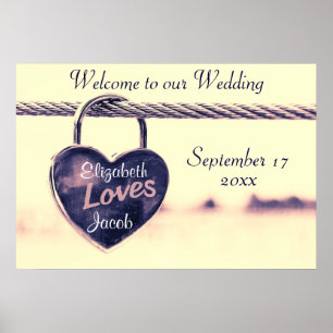 Affiche Bienvenue à notre cadenas cardiaque Mariage