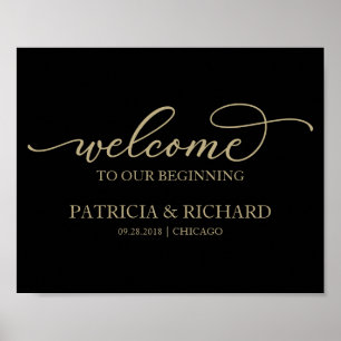 Affiche Bienvenue À Notre Commencement Gold Script Black S