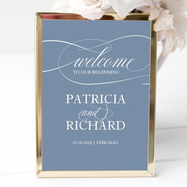 Affiche Bienvenue À Notre Début | Panneau bleu Dusty (Créateur téléchargé)