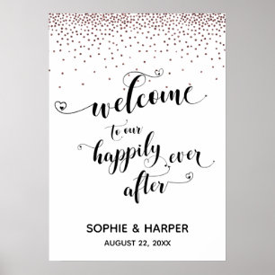 Affiche Bienvenue à notre heureux Signe d'or Rose