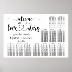 Affiche Bienvenue à notre Love Story 12 Table Mariage assi