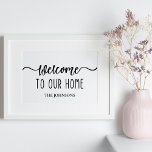 Affiche Bienvenue À Notre Maison Famille Personnalisée<br><div class="desc">Ce design est composé de l'expression "Bienvenue à notre maison" qui est une peinture murale typographique qui présente un design propre et moderne qui est parfait pour égayer et ajouter une certaine personnalité à tout espace. Cette belle impression peut être personnalisée en ajoutant votre propre texte personnalisé, ainsi que en...</div>