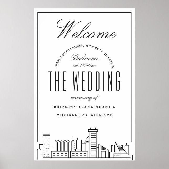 Affiche Bienvenue à notre Mariage Baltimore ! (Devant)