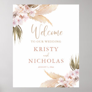 Affiche Bienvenue à notre mariage boho pampas grass