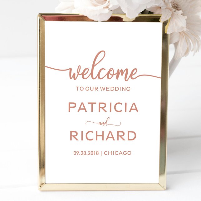 Affiche Bienvenue à notre Mariage Calligraphy Rose Gold Si (Créateur téléchargé)