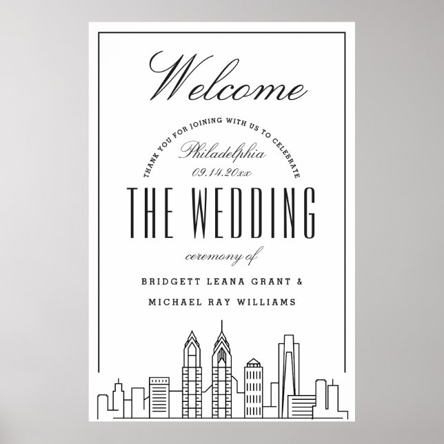 Affiche Bienvenue à notre Mariage de Philadelphie ! (Devant)