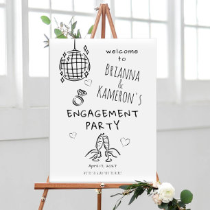 Affiche Bienvenue à notre mariage fantaisiste dessiné à la