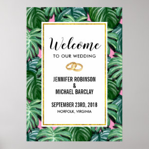 Affiche Bienvenue à notre Mariage Green Tropical Feuilles