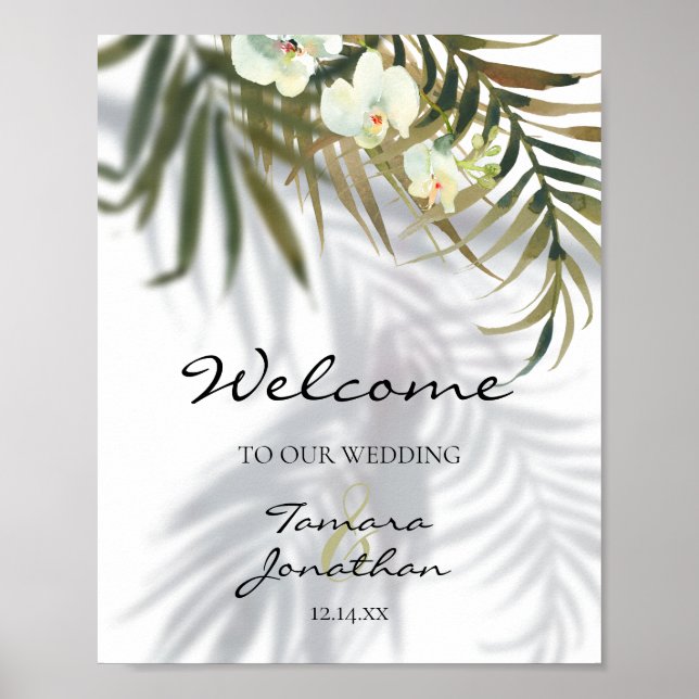 Affiche Bienvenue À Notre Mariage Palms Orchids Shadows Be (Devant)