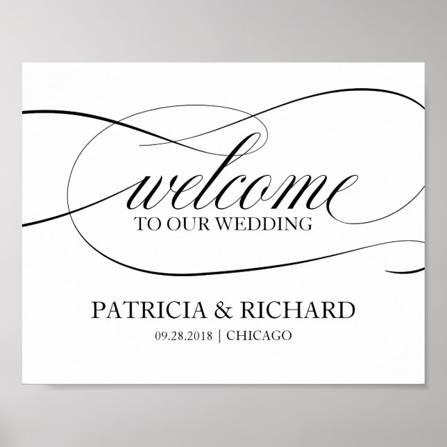 Affiche Bienvenue à Notre Mariage Panneau Écriture Noire (Devant)