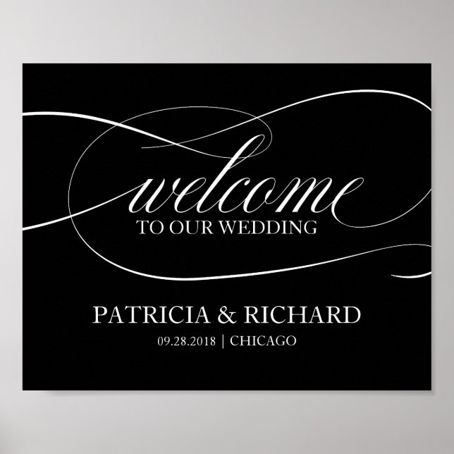 Affiche Bienvenue à notre mariage Panneau Noir (Devant)