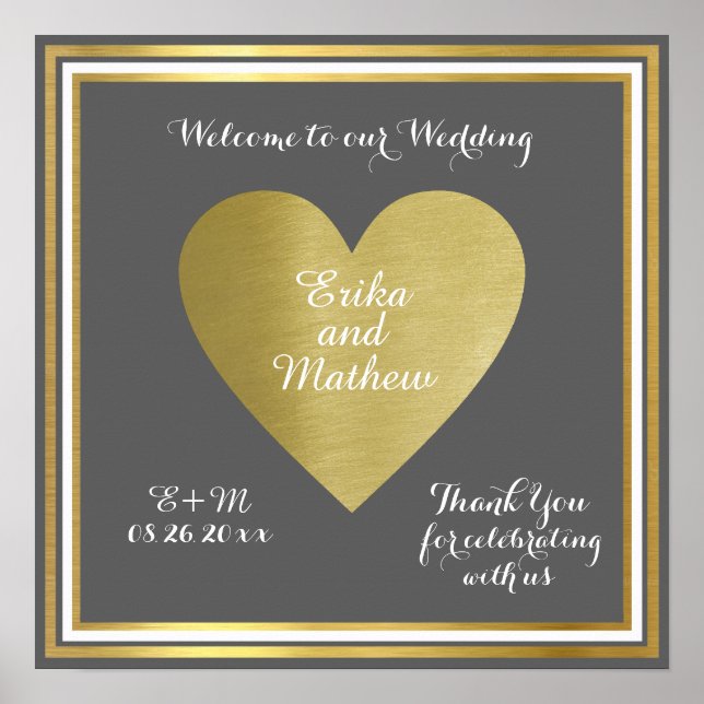 Affiche bienvenue à notre mariage, réception or amour (Devant)