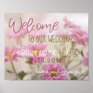 Affiche Bienvenue À Notre Mariage Romantique Fleur Rose 10
