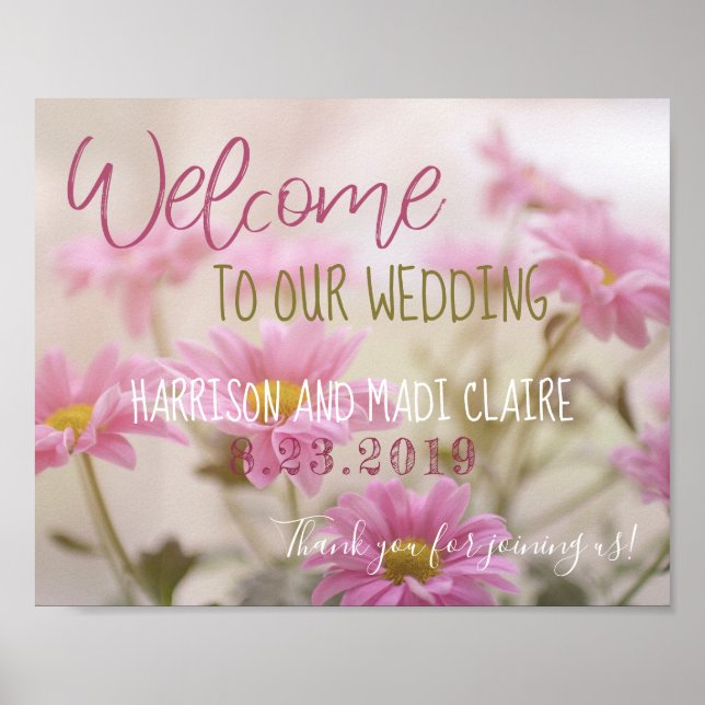 Affiche Bienvenue À Notre Mariage Romantique Fleur Rose 10 (Devant)
