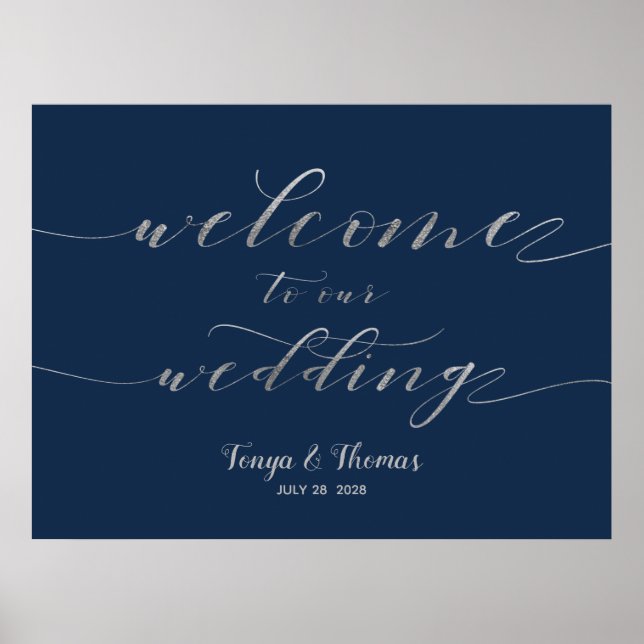 Affiche Bienvenue à notre Mariage Silver Swash Calligraphy (Devant)