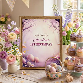 Affiche Bienvenue à un anniversaire de Pâques pour enfants