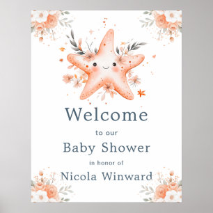 Affiche Bienvenue à une Baby Shower Étoile de Mer Florale 