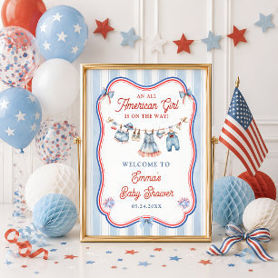 Affiche Bienvenue à une Baby Shower Fille Tout à Fait Amér