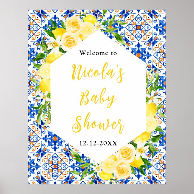 Affiche Bienvenue à une Baby Shower Méditerranéenne sur le (Devant)