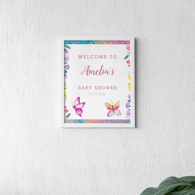 Affiche Bienvenue à une Baby Shower Papillon Mignon (Créateur téléchargé)