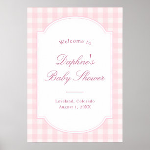 Affiche Bienvenue à une Baby Shower Rose Gingham Classique