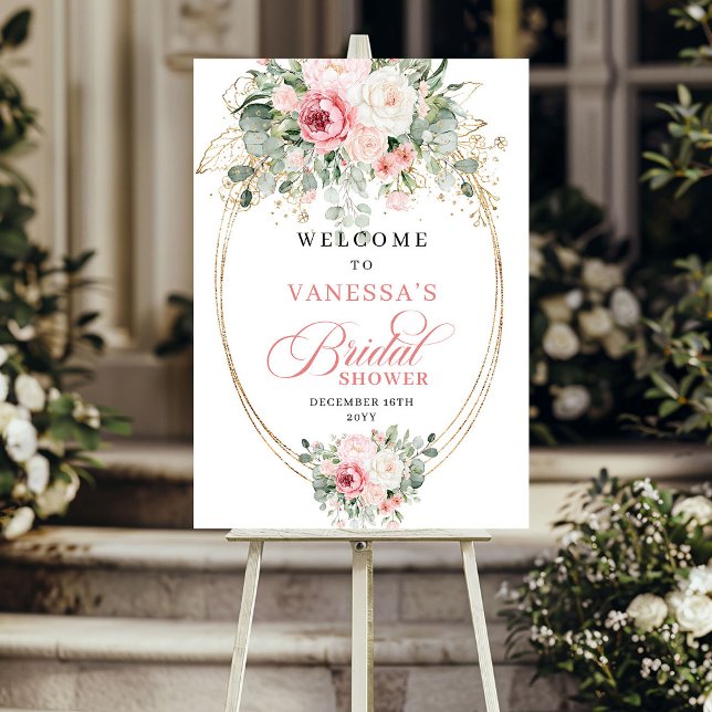 Affiche Bienvenue à une Baby Shower Rustique Rose et Or (Rustic Blush and Gold Bridal Shower Welcome)