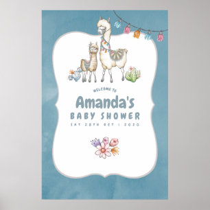 Affiche Bienvenue à une Baby Shower sur le thème du lama à