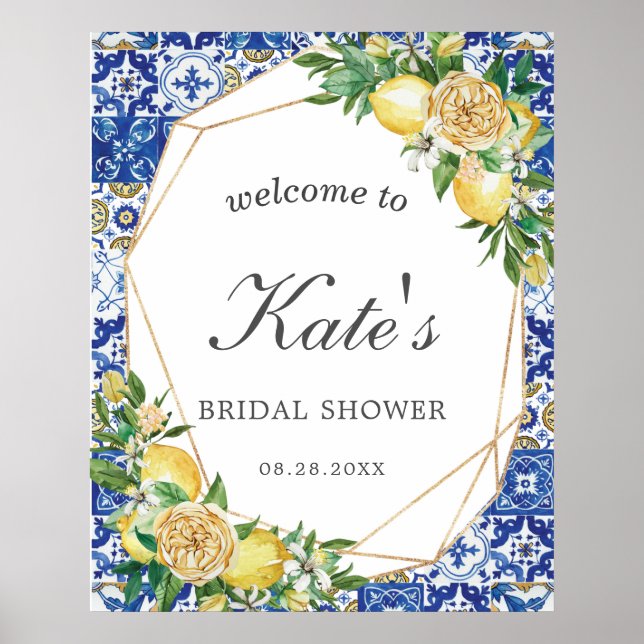 Affiche Bienvenue à une douche de mariage florale géométri (Devant)