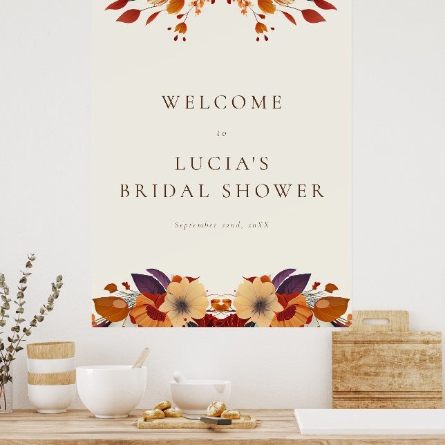 Affiche Bienvenue à une douche de mariée classique de fleu (Cuisine)