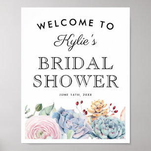 Affiche Bienvenue à une douche de mariée florale succulent
